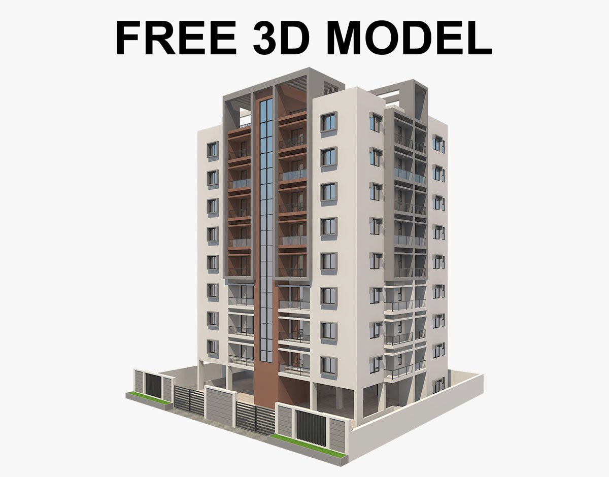 Apartment Building 3d модель многоэтажного жилого дома