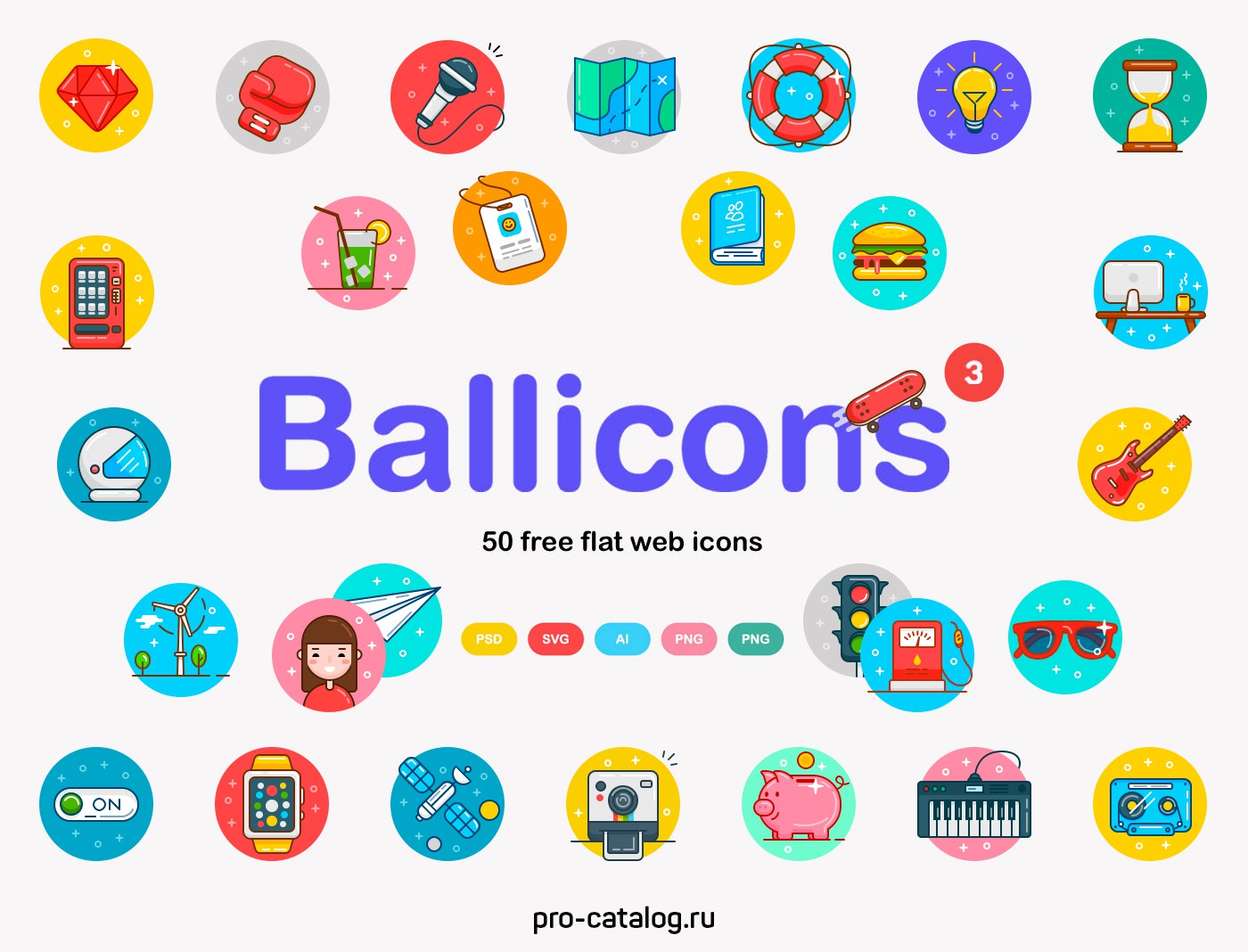 Ballicons 3 - 50 free flat web icons
