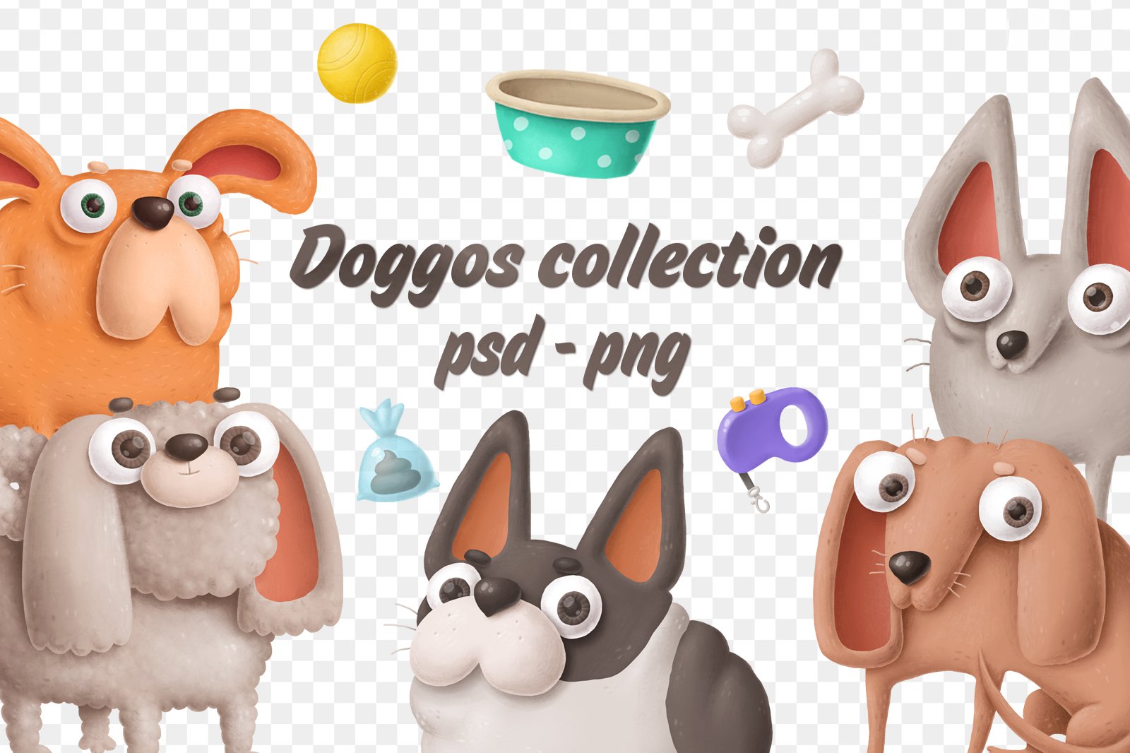 Растровый клипарт Doggos collection png с прозрачным фоном psd скачать бесплатно