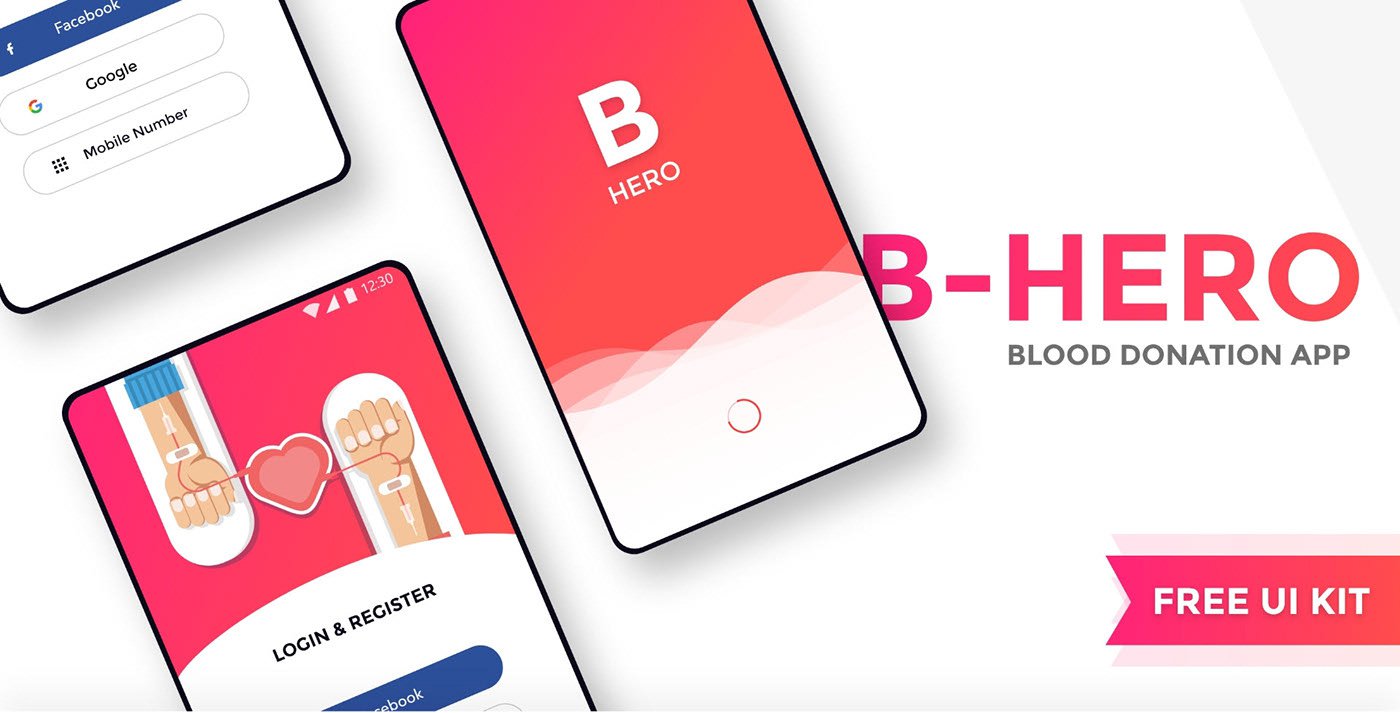 B Hero - Blood donation app free UI kit Adobe XD