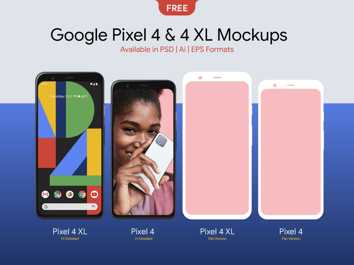 Free Google Pixel 4 & 4 XL Mockup PSD, Ai & EPS