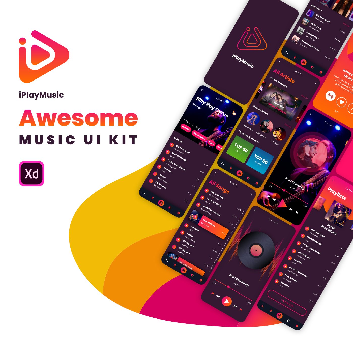 iPlayMusic - A Free Awesome Music App UI XD